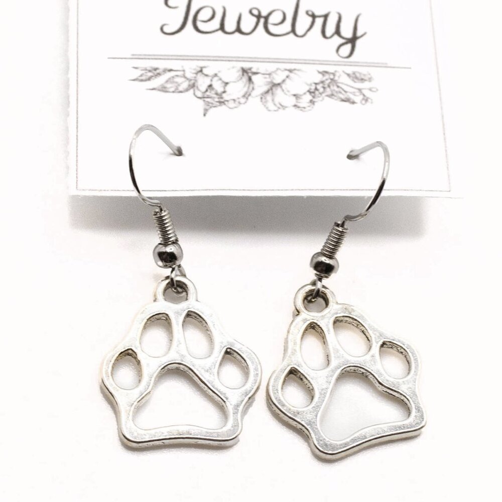 Handmade Medium Hollow Paw Print Dangle Earrings, New